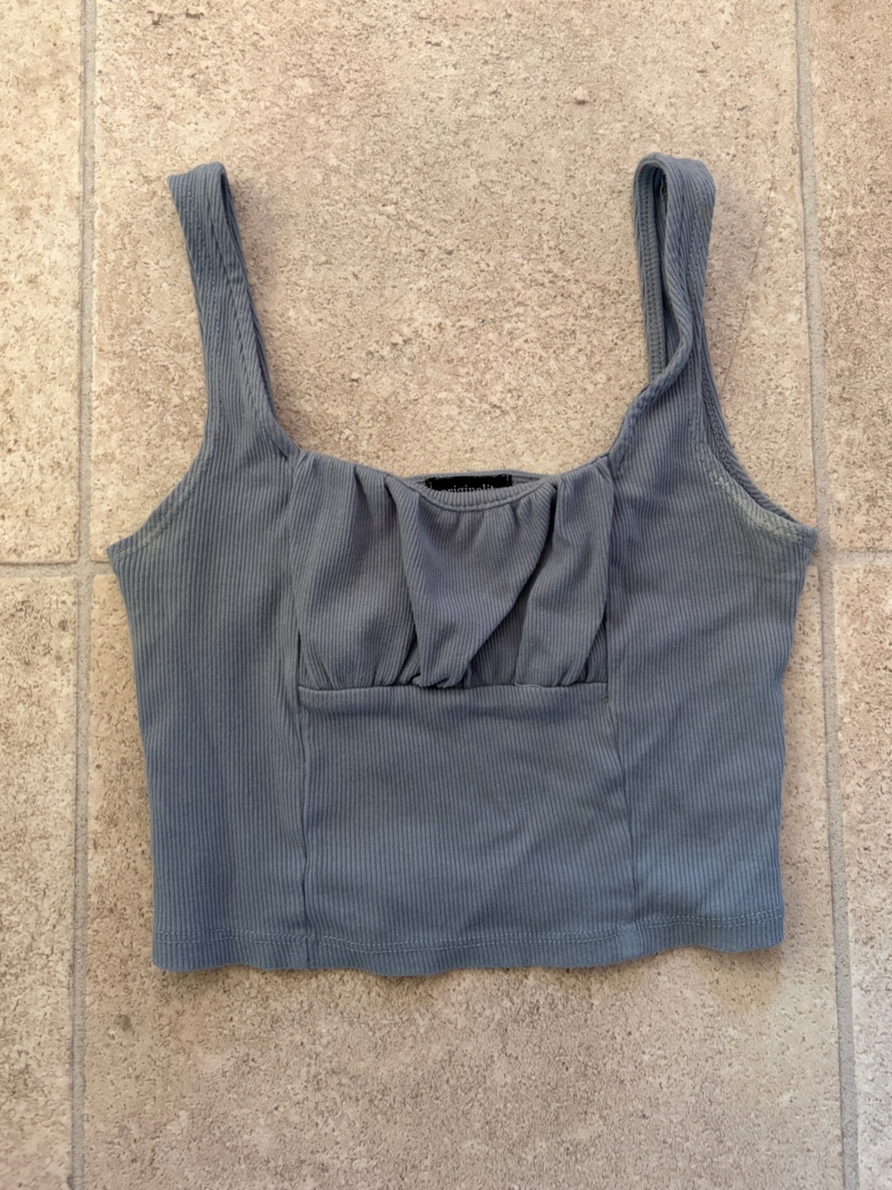 Ribbed Cropped Tank Top with Front Pleat